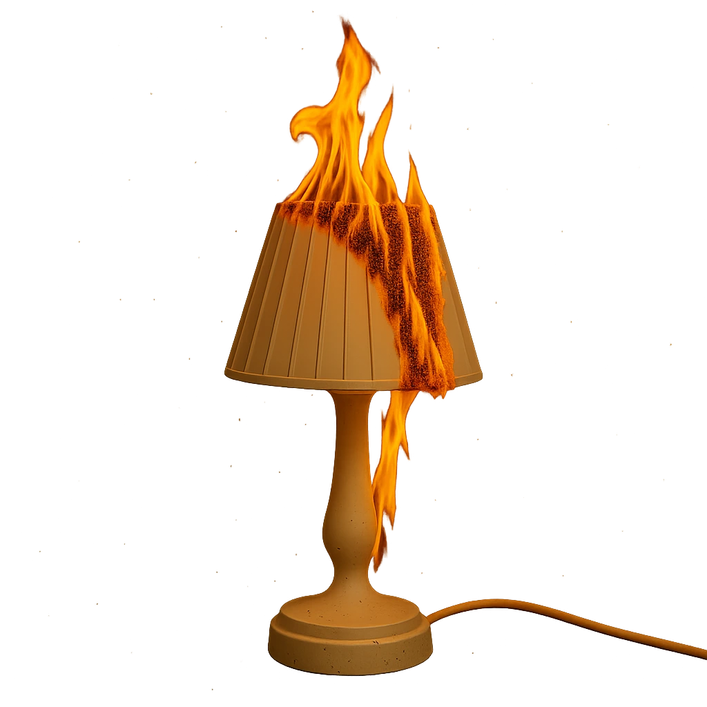 Lampada in fiamme - rischio causato da prodotto non conforme