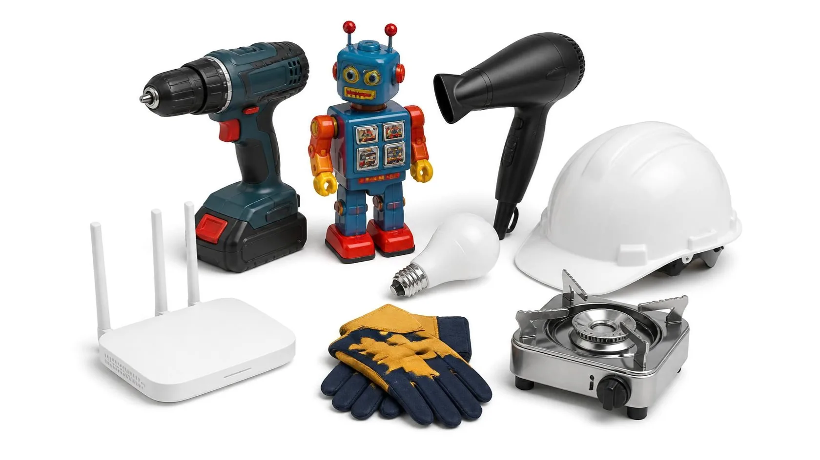 Marchio CE: prodotti soggetti alla marcatura, trapano, giocattolo, asciugacapelli, casco, router, lampadina, guanti e fornello