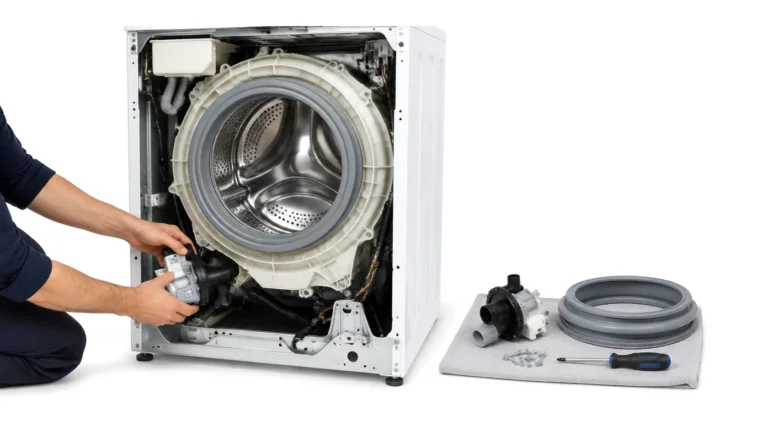 Technician repairing a washing machine, repair obligation under Legislative Decree 176/2026